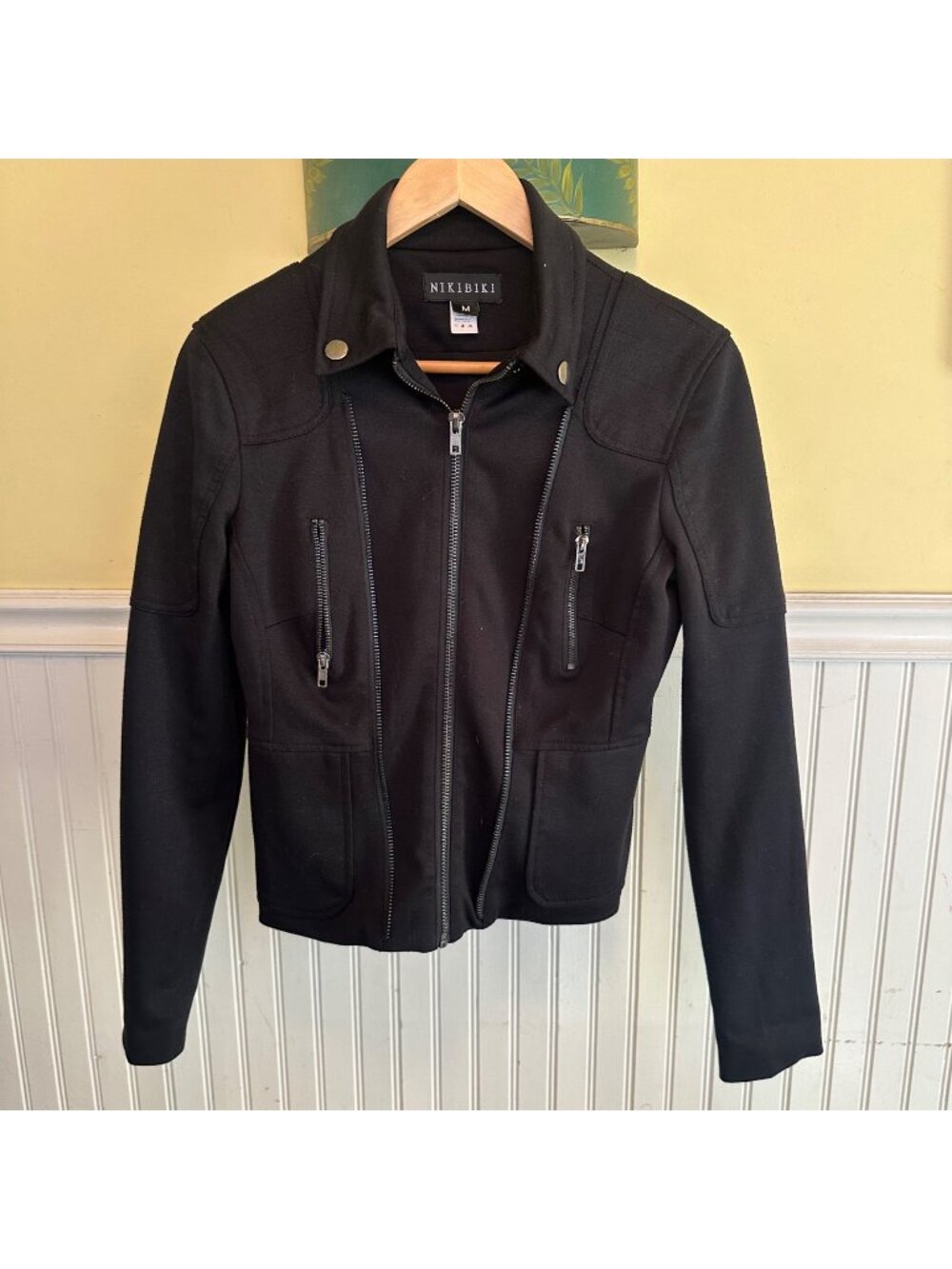 Nikibiki Womens Black Moto Jacket With Front & Back Zippers Size M
